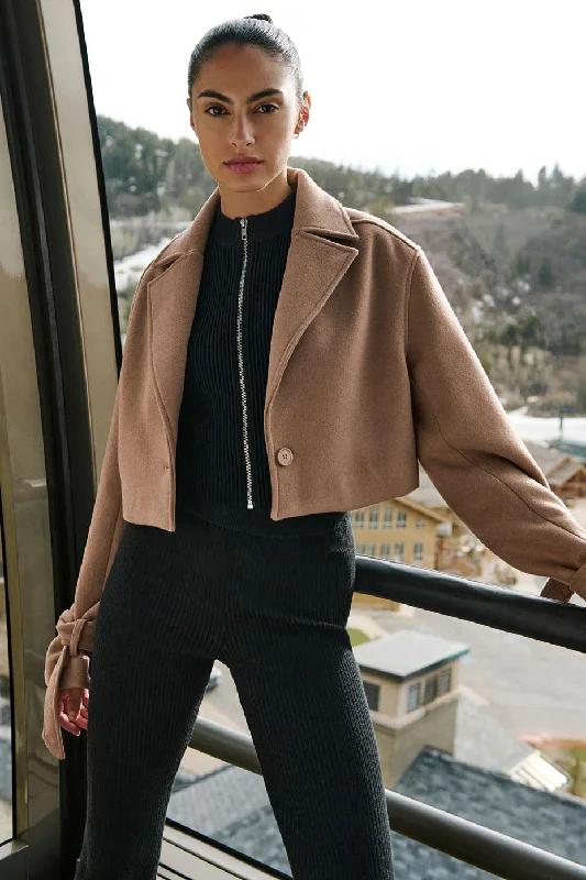 Wool Cropped Metro Trench - Toasted Almond Artistic Women's Hand - painted