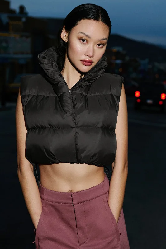 Extreme Cropped Gold Rush Puffer Vest - Black Relaxed Women's 