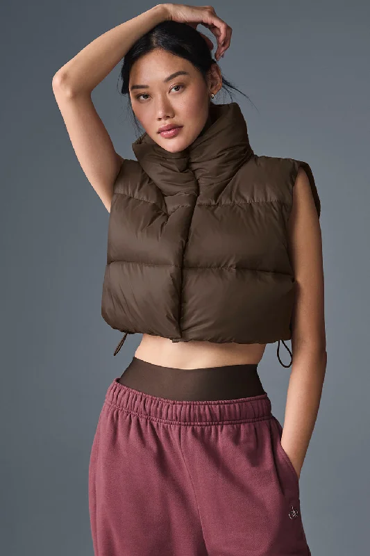 Extreme Cropped Gold Rush Puffer Vest - Espresso Youthful Women's Pop