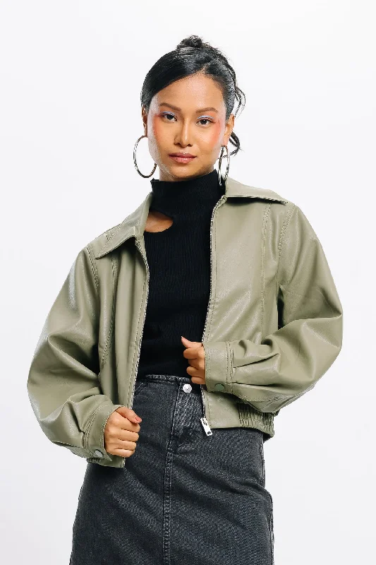 Matcha Addict Leather Jacket Sleek Women's 