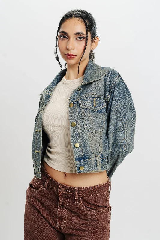 Tinted Regular Fit Denim Jacket Geometric