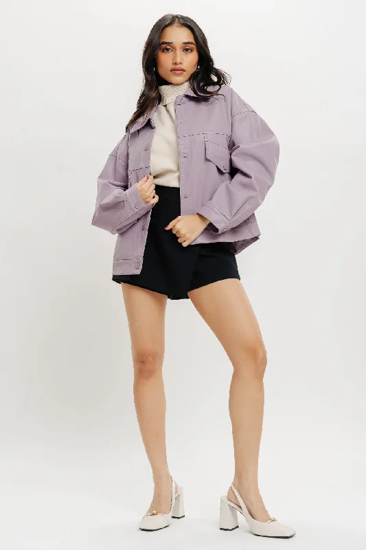 Boxy Fit Leather Jacket Elegant Women's Formal 