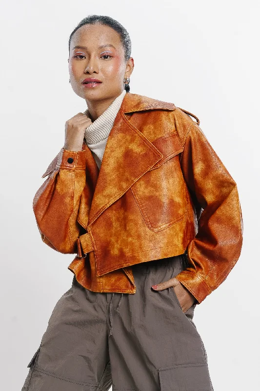 Rustic Wash Biker Jacket Stylish Women's Neon