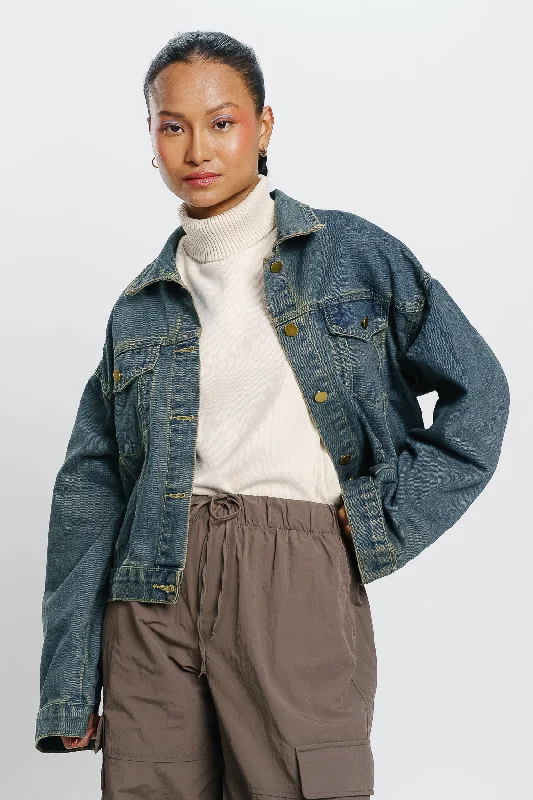 Vintage Flared Denim Jacket Stylish Women's Tropical 