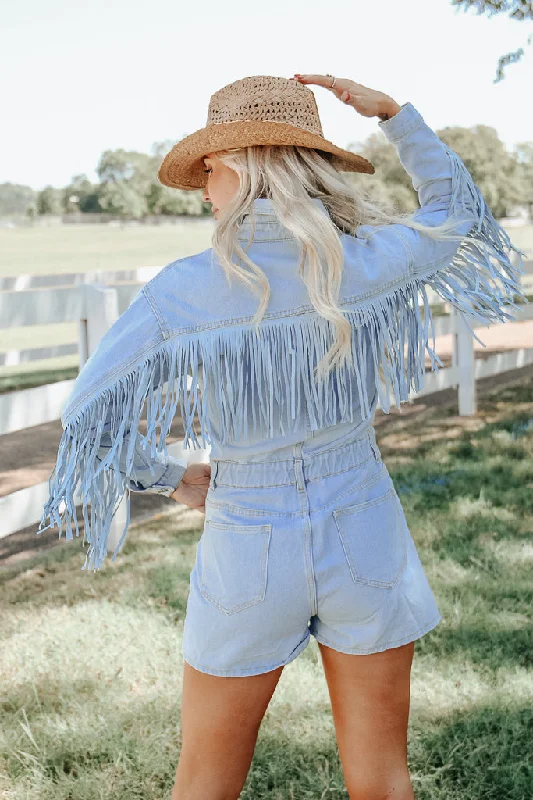 Wyoming Western Fringe Romper - Denim Feminine Women's Soft 