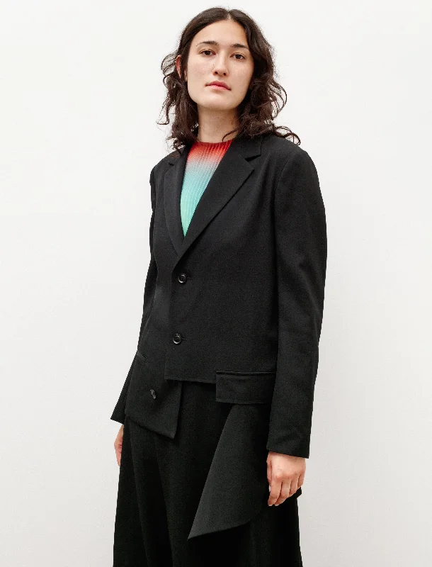 Front Slash Blazer Black Casual Women's Loose - fitting