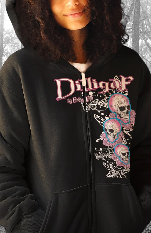 Sexy Skulls Zip Up Hoodie Cozy Women's Sherpa - lined