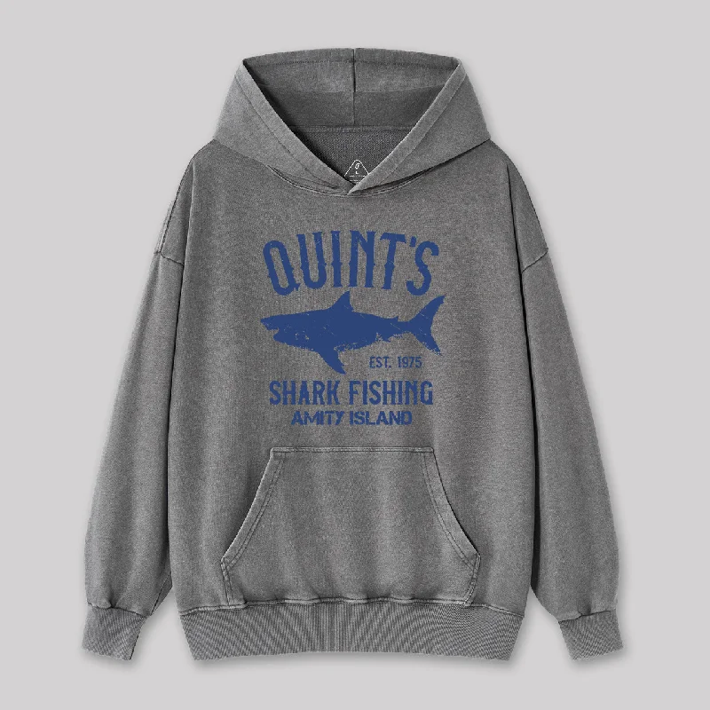 Quint's Shark Fishing Amity Island Washed Hoodie Artistic Women's Hand - painted