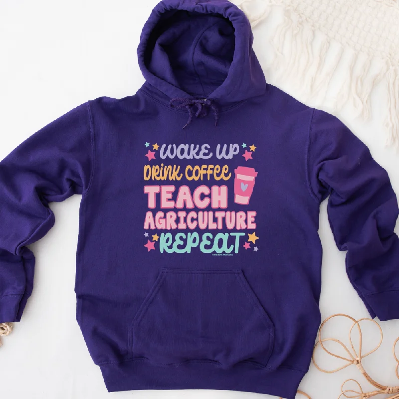 Wake Up Drink Coffee Teach Agriculture Repeat Hoodie (S-3XL) Unisex - Multiple Colors! Minimalist Women's Casual